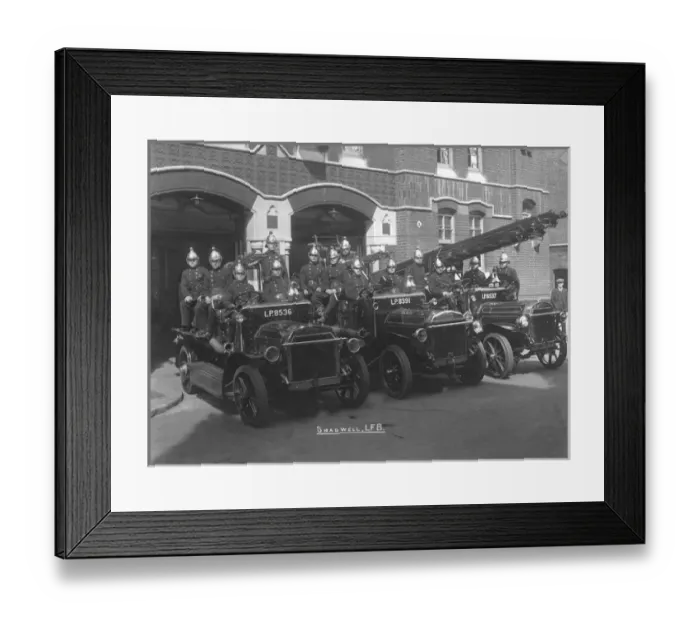 Framed Print : Shadwell Fire Station crew and fire engines on display Framed Print : Shadwell Fire Station crew and fire engines on display