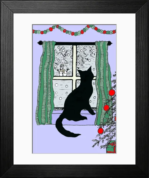 Framed Print : Cat watching the snow fall outside Framed Print : Cat watching the snow fall outside