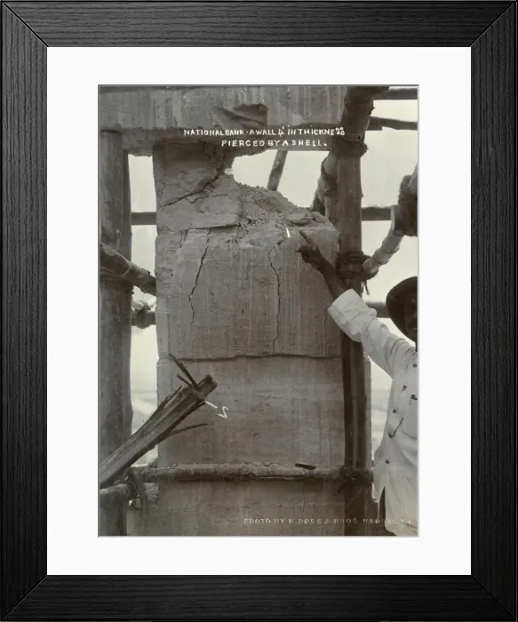 Framed Print : Wall pierced by shell Framed Print : Wall pierced by shell