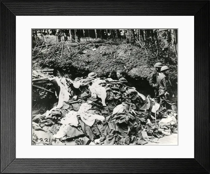 Framed Print : American soldiers with clothing, Frapelle, France, WW1 Framed Print : American soldiers with clothing, Frapelle, France, WW1