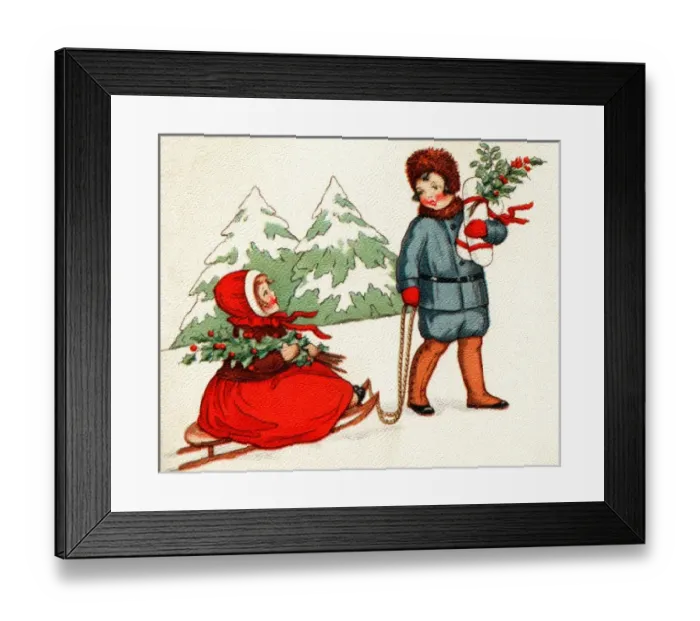 Framed Print : Girl pulled in sledge through the wintry countryside Framed Print : Girl pulled in sledge through the wintry countryside