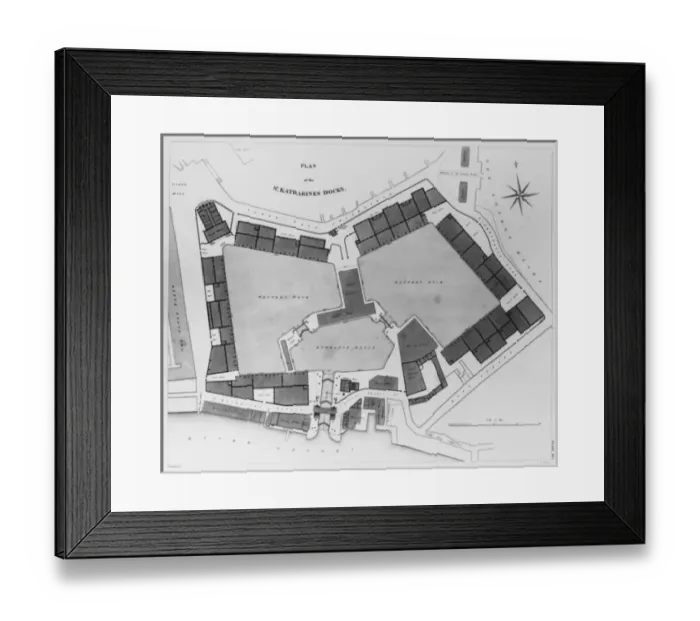 Framed Print : A plan of the St. Katharines Docks in London Framed Print : A plan of the St. Katharines Docks in London
