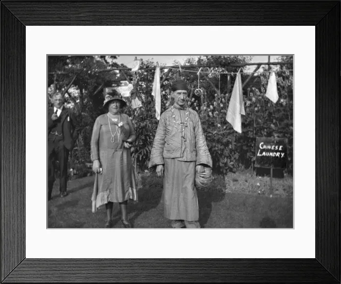 Framed Print : People in a garden with Chinese Laundry sign Framed Print : People in a garden with Chinese Laundry sign