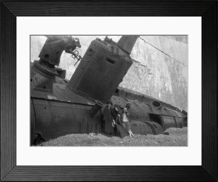 Framed Print : Three women with beached submarine Framed Print : Three women with beached submarine