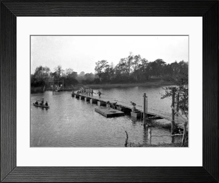 Framed Print : Soldiers constructing Bailey Bridge across river Framed Print : Soldiers constructing Bailey Bridge across river