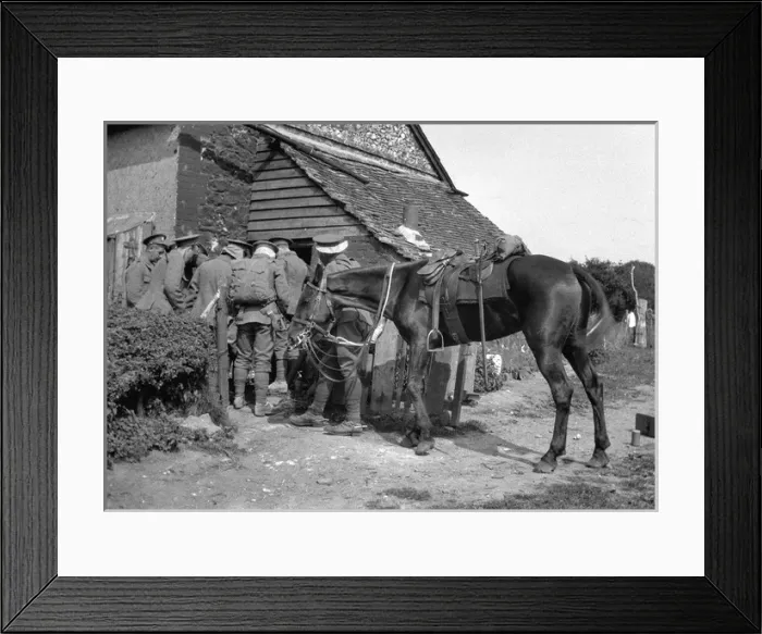 Framed Print : Soldiers and horse at Tidworth, Wiltshire Framed Print : Soldiers and horse at Tidworth, Wiltshire