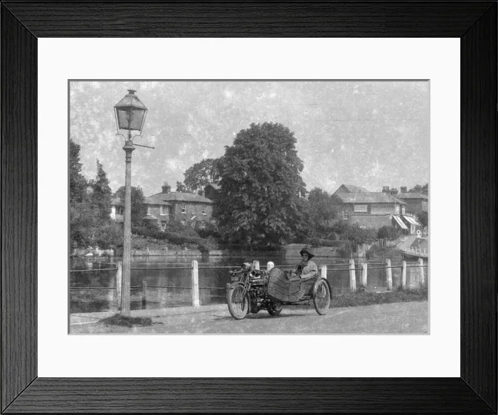 Framed Print : Woman sitting in motorbike sidecar Framed Print : Woman sitting in motorbike sidecar
