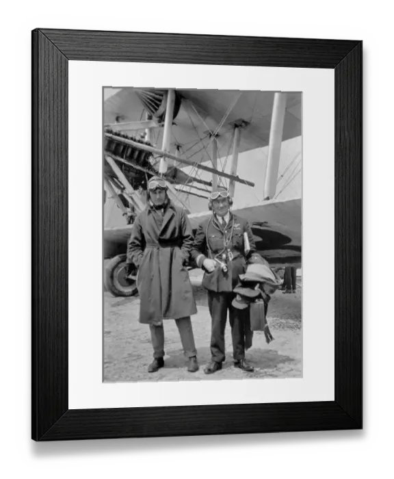 Framed Print : Two airmen standing in front of plane Framed Print : Two airmen standing in front of plane