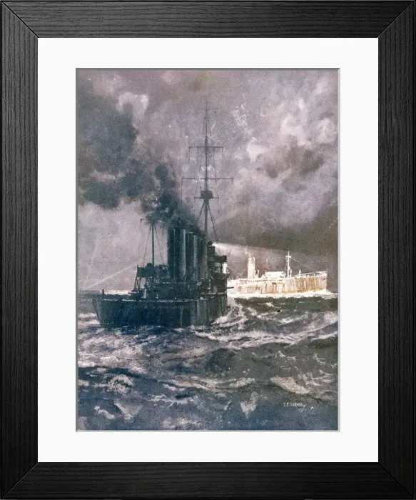 Framed Print : British naval patrol ship at night, WW1 Framed Print : British naval patrol ship at night, WW1
