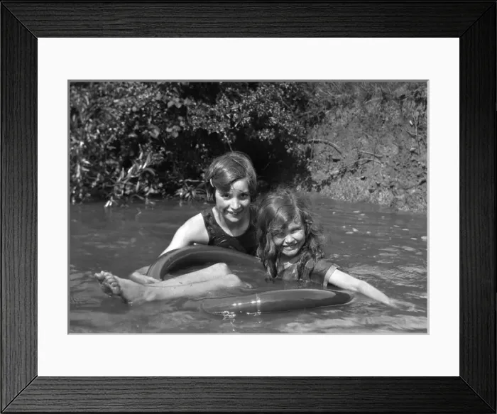 Framed Print : Two girls bathing in a stream Framed Print : Two girls bathing in a stream