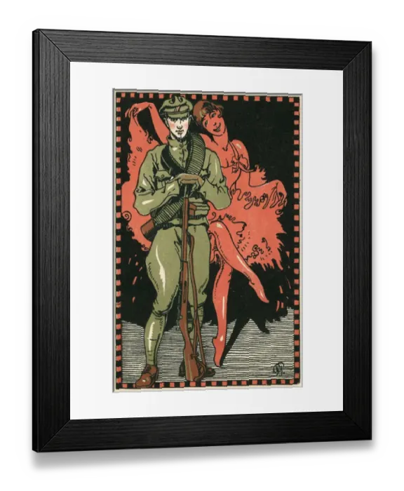 Framed Print : Postcard, Czech soldier and dancer, WW1 Framed Print : Postcard, Czech soldier and dancer, WW1