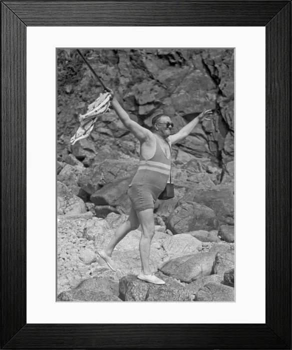 Framed Print : Man in swimsuit on rocks Framed Print : Man in swimsuit on rocks