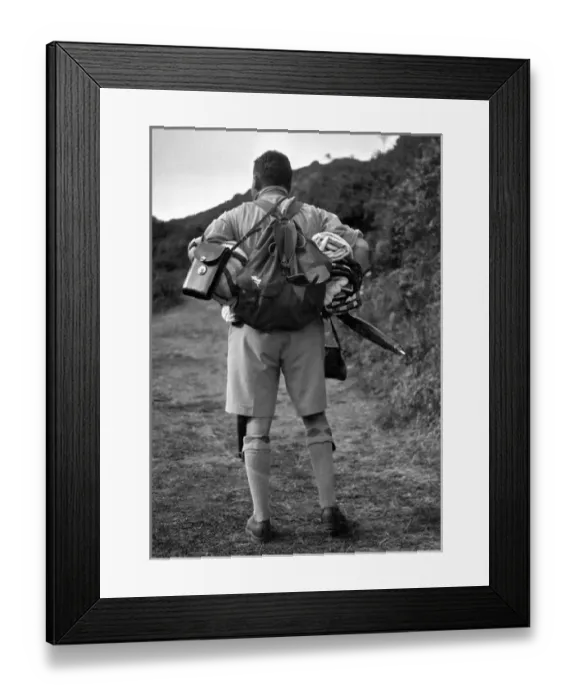 Framed Print : Man out walking with backpack Framed Print : Man out walking with backpack