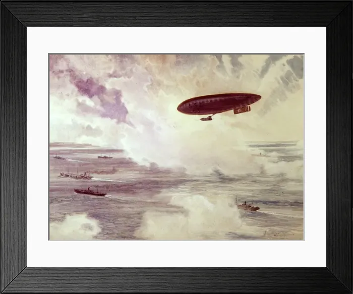 Framed Print : SSZ 63 airship with ships below, WW1 Framed Print : SSZ 63 airship with ships below, WW1