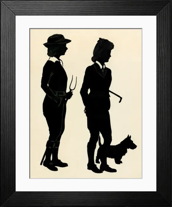 Framed Print : Land girls - H L Oakley silhouettes, WW2 Framed Print : Land girls - H L Oakley silhouettes, WW2