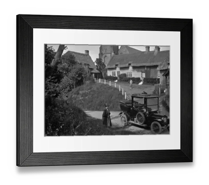 Framed Print : Country scene with thatched cottages
