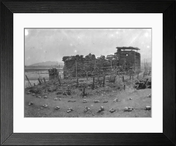 Framed Print : Sandbags and barbed wire, India Framed Print : Sandbags and barbed wire, India