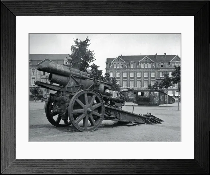 Framed Print : Field gun and tank in a town square Framed Print : Field gun and tank in a town square