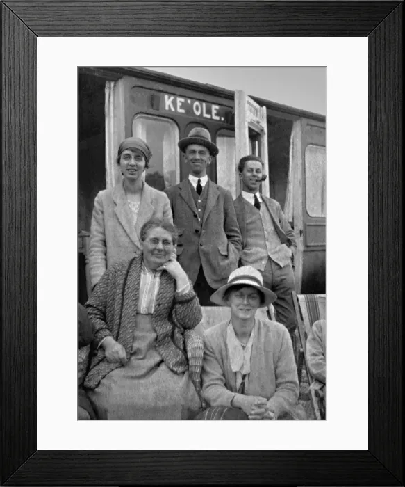 Framed Print : Group of five smiling holidaymakers Framed Print : Group of five smiling holidaymakers