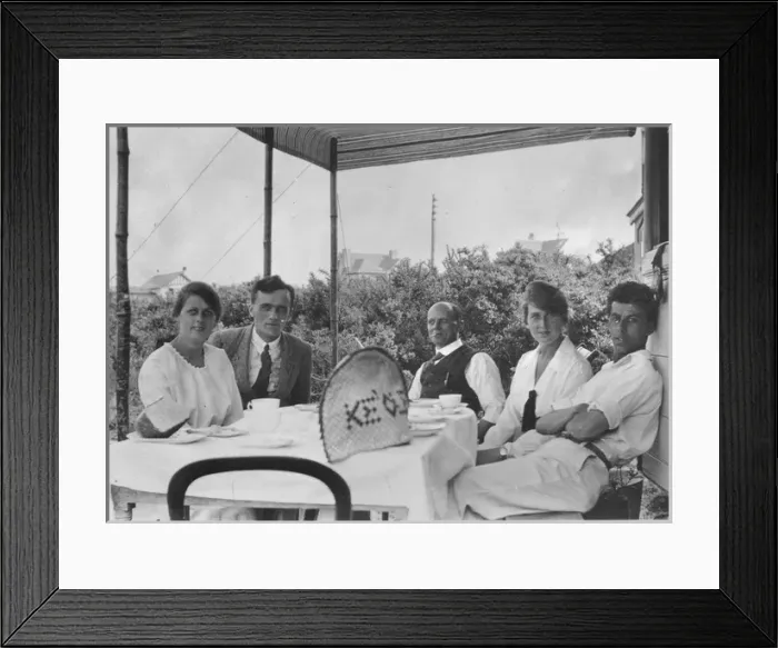 Framed Print : Group of five holidaymakers at a table Framed Print : Group of five holidaymakers at a table
