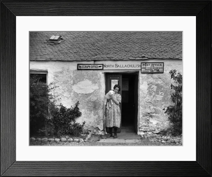 Framed Print : Woman and dog, North Ballachulish Post Office, Scotland Framed Print : Woman and dog, North Ballachulish Post Office, Scotland