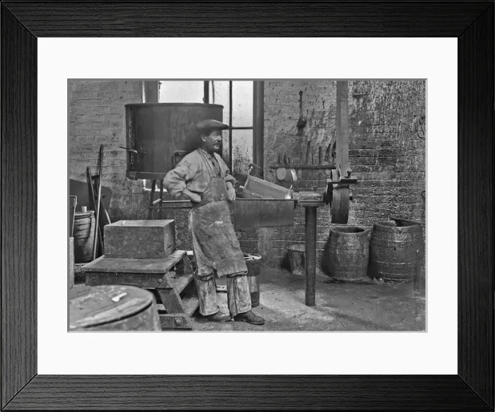 Framed Print : Workman in a factory - lead works - ww1 Framed Print : Workman in a factory - lead works - ww1