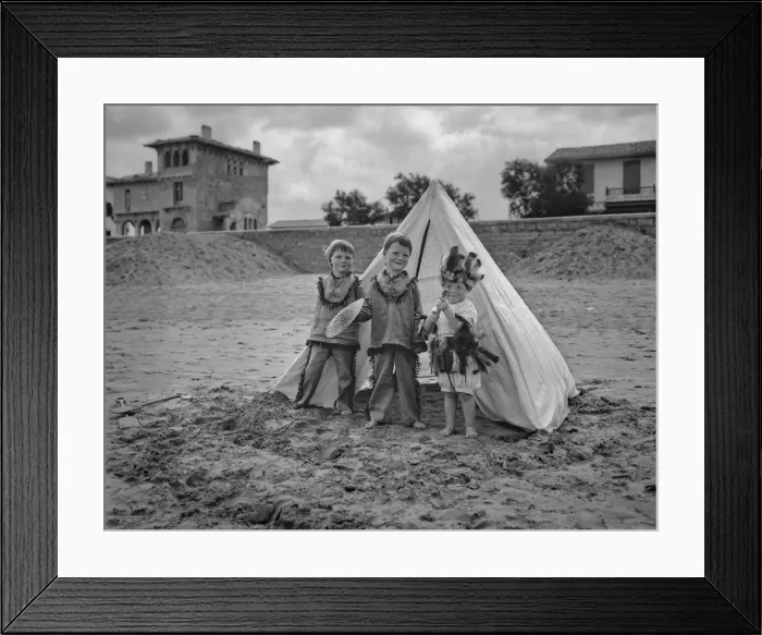 Framed Print : Three children with tent on a beach Framed Print : Three children with tent on a beach