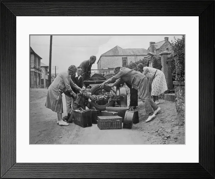 Framed Print : People loading a car at Perranporth, Cornwall Framed Print : People loading a car at Perranporth, Cornwall