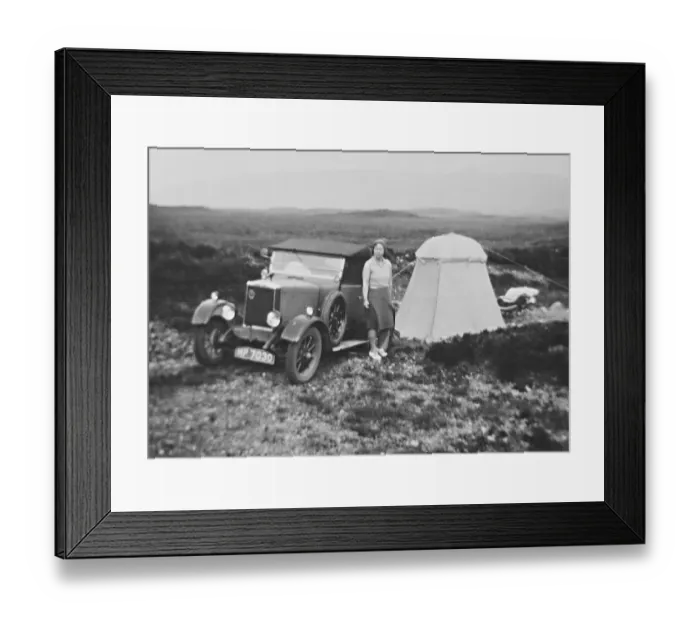 Framed Print : Woman with tent and car, Isle of Skye, Scotland Framed Print : Woman with tent and car, Isle of Skye, Scotland