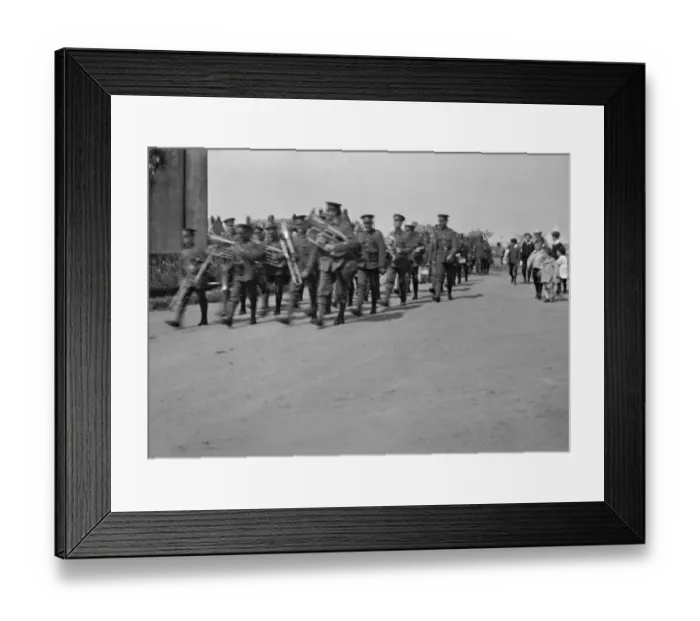 Framed Print : Brass band marching along a road Framed Print : Brass band marching along a road