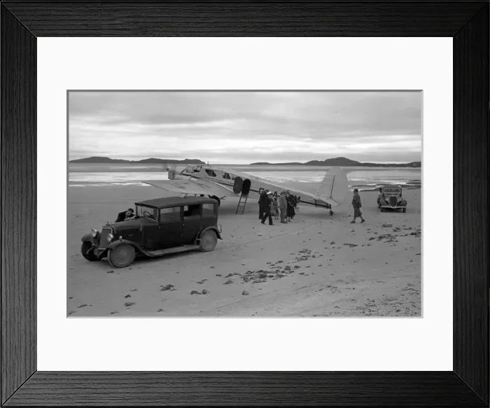 Framed Print : People on sandy beach with cars and light aircraft, Scotland Framed Print : People on sandy beach with cars and light aircraft, Scotland