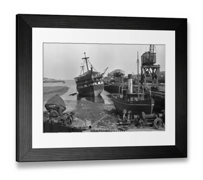 Framed Print : Harbour scene with ships and equipment, Scotland Framed Print : Harbour scene with ships and equipment, Scotland