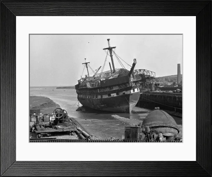 Framed Print : Harbour scene with ship and equipment, Scotland Framed Print : Harbour scene with ship and equipment, Scotland