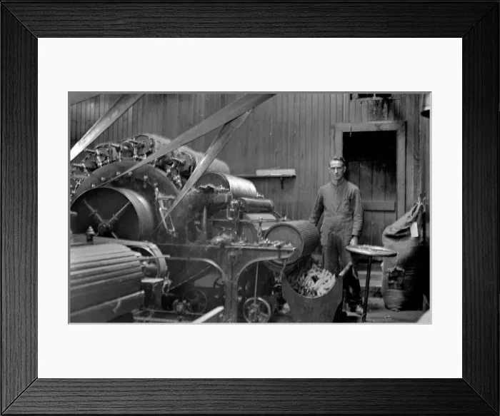 Framed Print : Man in textile industry operating machine, Scotland Framed Print : Man in textile industry operating machine, Scotland