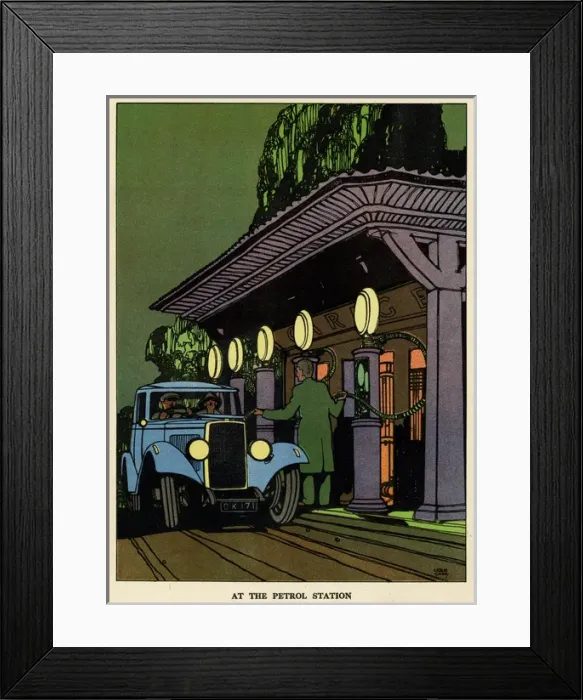 Framed Print : Motor car at a petrol station Framed Print : Motor car at a petrol station