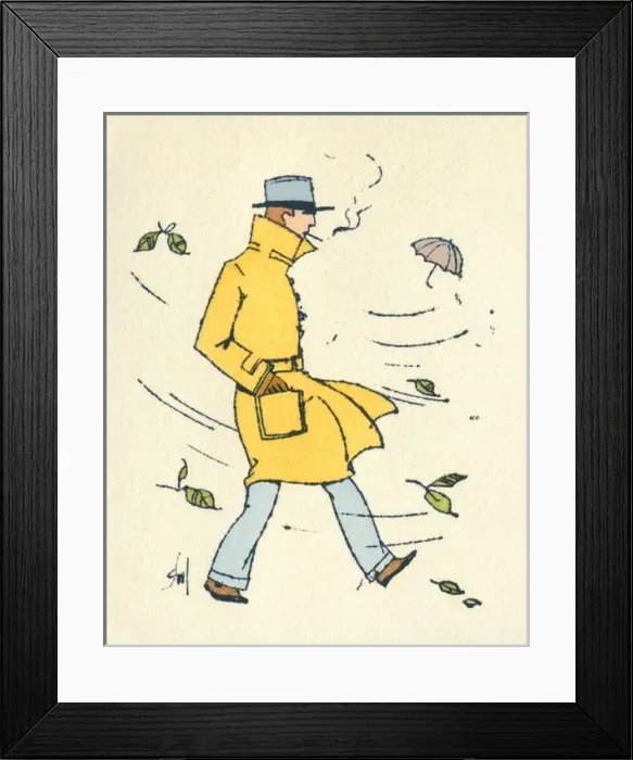 Framed Print : Business card design, man on windy autumn day Framed Print : Business card design, man on windy autumn day