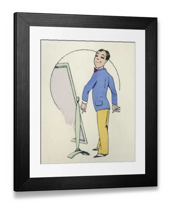 Framed Print : Business card design, man with mirror Framed Print : Business card design, man with mirror