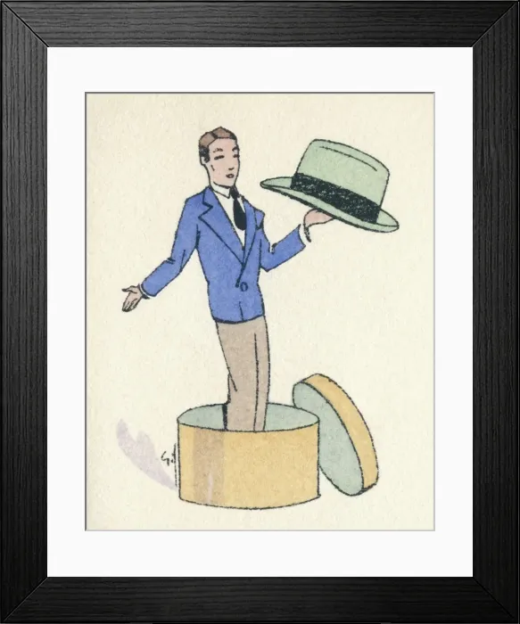 Framed Print : Business card design, man with large hat Framed Print : Business card design, man with large hat