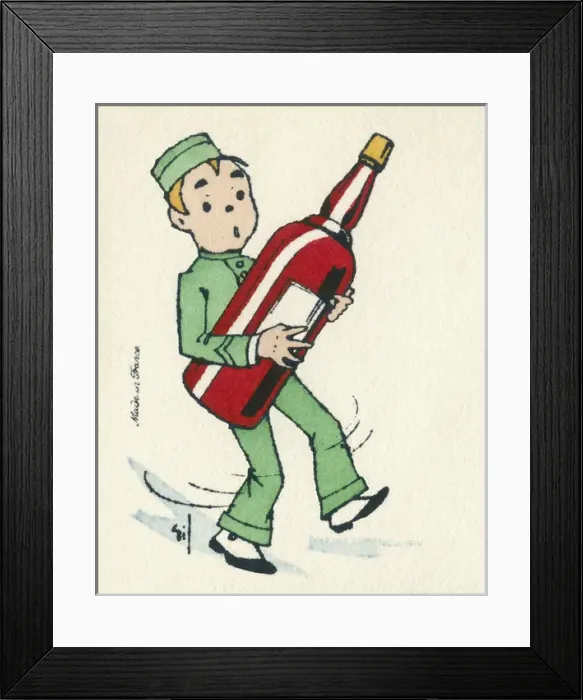 Framed Print : Business card design, bell boy with bottle Framed Print : Business card design, bell boy with bottle