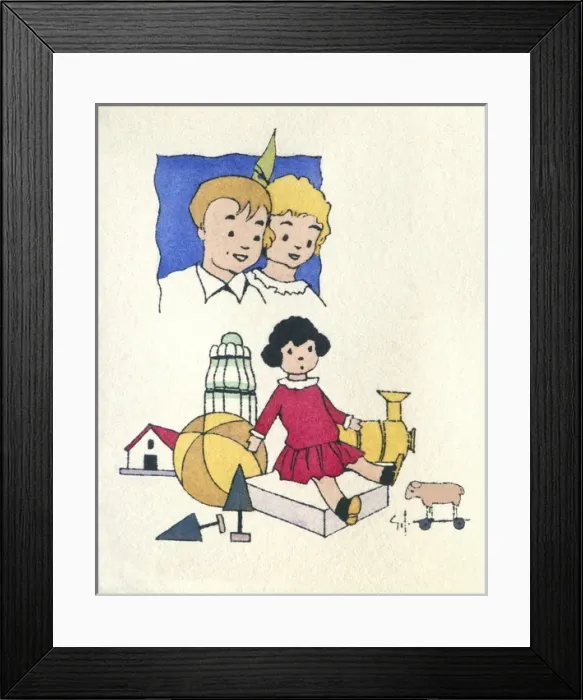 Framed Print : Business card design, children with toys Framed Print : Business card design, children with toys