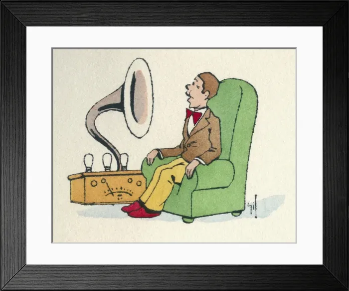 Framed Print : Business card design, man with gramophone Framed Print : Business card design, man with gramophone
