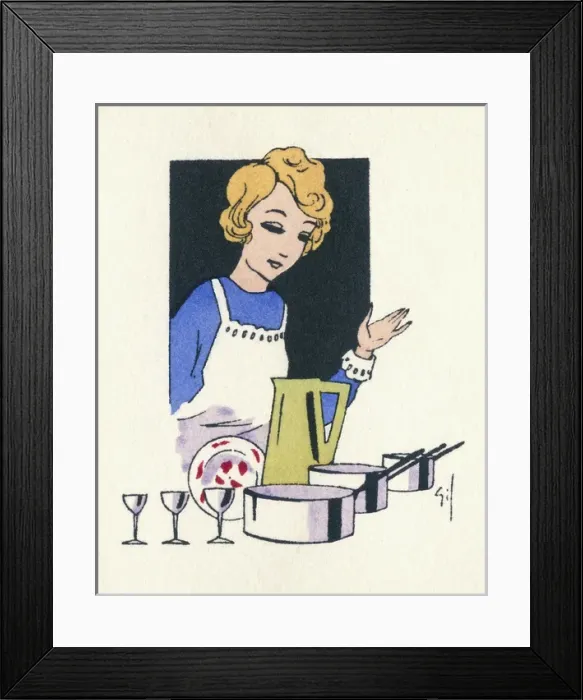 Framed Print : Business card design, woman in a kitchen Framed Print : Business card design, woman in a kitchen