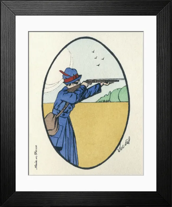 Framed Print : Business card design, woman shooting birds Framed Print : Business card design, woman shooting birds