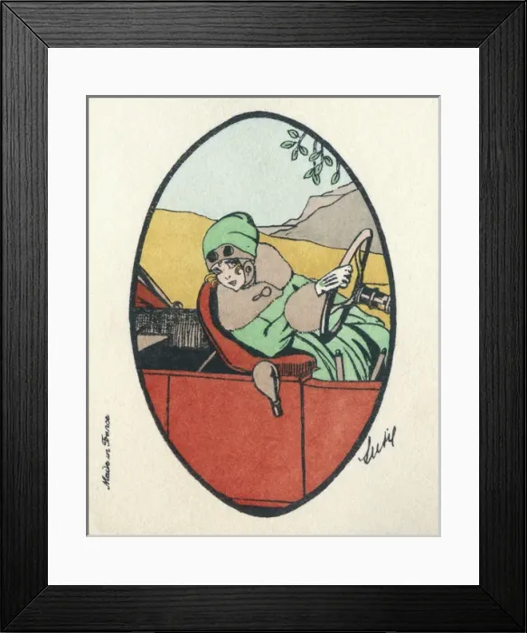 Framed Print : Business card design, woman driving a car Framed Print : Business card design, woman driving a car