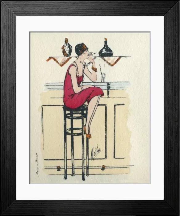 Framed Print : Business card design, woman on a bar stool Framed Print : Business card design, woman on a bar stool