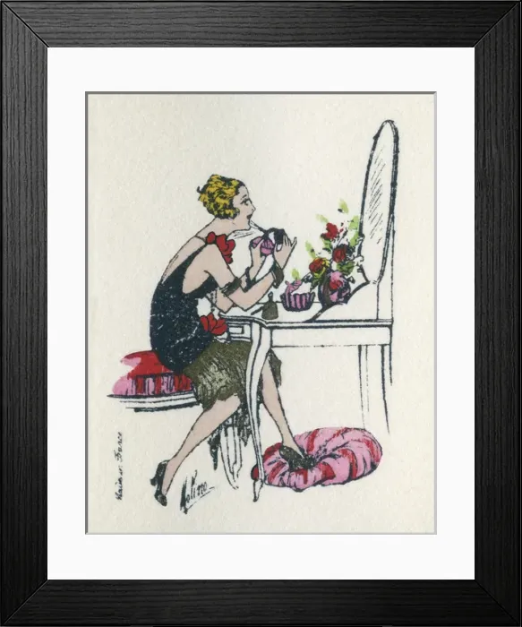 Framed Print : Business card design, woman at dressing table Framed Print : Business card design, woman at dressing table