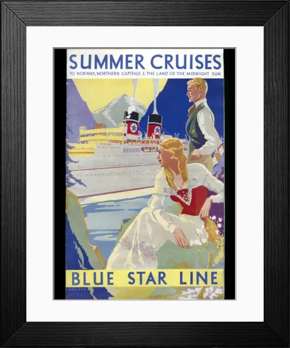 Framed Print : Poster advertising Blue Star Line summer cruises Framed Print : Poster advertising Blue Star Line summer cruises