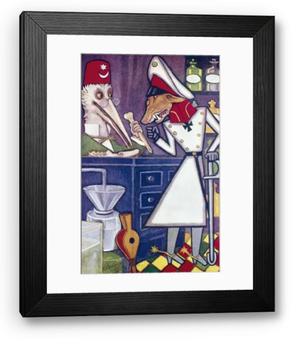 Framed Print : Cartoon, German officer and Turk as animals, WW1 Framed Print : Cartoon, German officer and Turk as animals, WW1