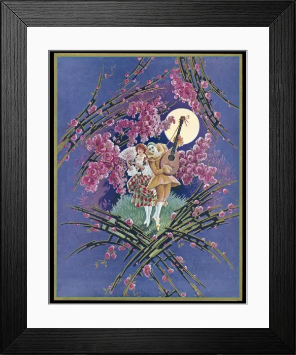 Framed Print : Chocolate box design, Pierrot and Harlequin Framed Print : Chocolate box design, Pierrot and Harlequin