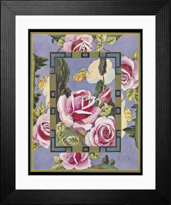Framed Print : Chocolate box design, pink roses and butterflies Framed Print : Chocolate box design, pink roses and butterflies